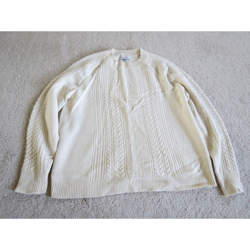 Vineyard Vines Women Ivory White Merino Wool Cable Knit Pullover Sweater Large